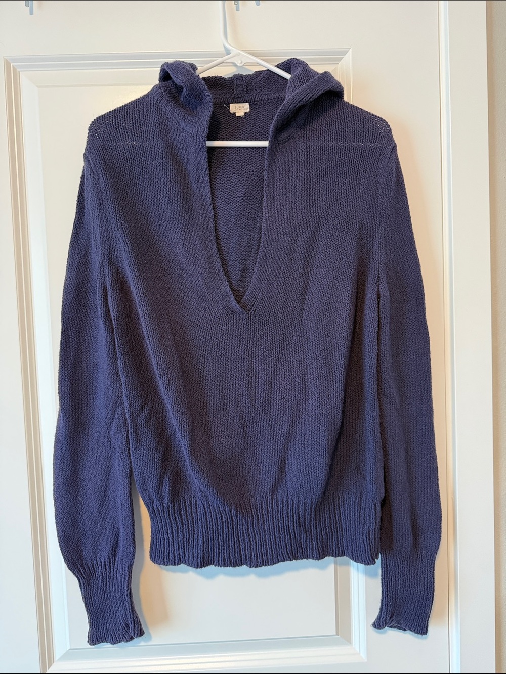 J. Crew Deep Navy V-Neck Hooded Women's Sweater lightweight cotton